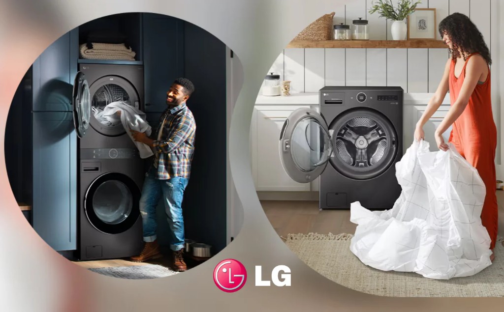 LG laundry appliances in modern home settings