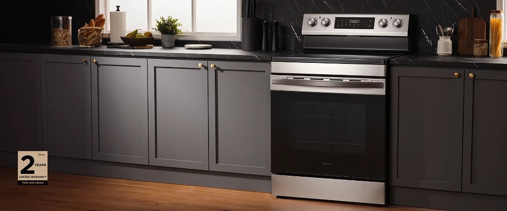 Midea electric range in a modern kitchen