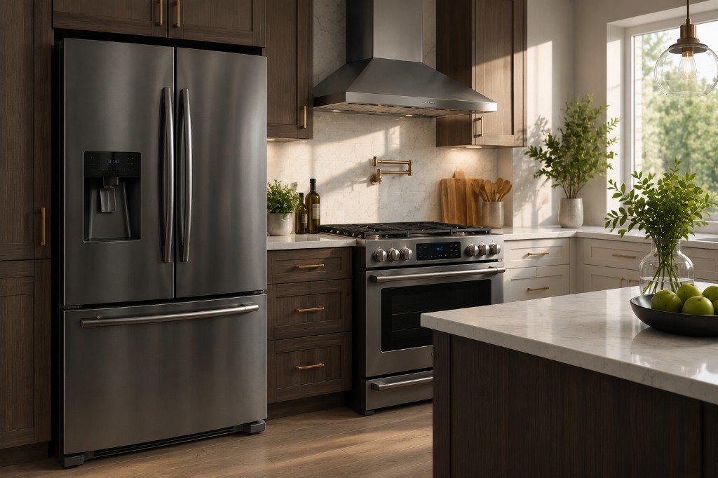Modern kitchen with premium stainless steel appliances